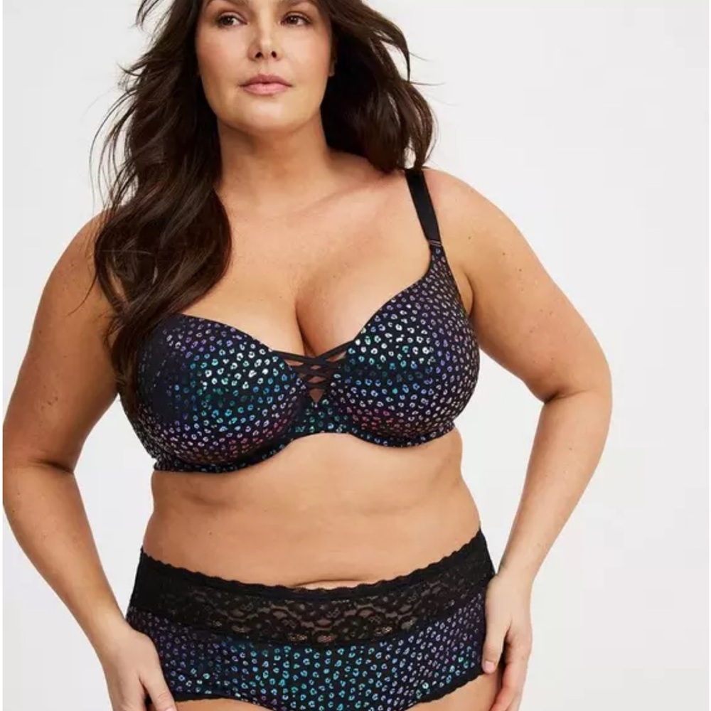 🆕 Torrid Iridescent Leopard Black Demi Push Up Bra Sz 48D NWT - Picture 2 of 11